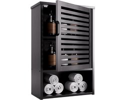 Bamboe Medicijnkastje - Badkamer Wandkastje Met Enkele Deur En Open Bodemplank - Ruimtebesparende OpbergOrganisator Voor Boven Het Toilet - Zwart