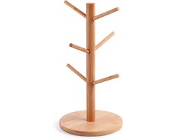 Bamboe mokhouder met 6 haken, koffie- en theekophouder, mokhouder, koffiebar-opbergrek - Geschikt voor het opbergen van servies op het aanrecht (natuurlijke kleur)