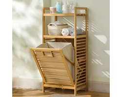 Bamboe Opbergkast - Waskast Organizer - Badkamer Opbergen - Kantelbare Wasmand - 95 cm hoog - Natuurlijk Bamboe