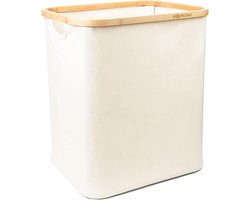 Bamboe Opbergmand - 60L | Opvouwbare Frame Stoffen Mand Met Handvatten - Grote Kubus Organizer Voor Badkamer - Slaapkamer - Vuile Kleding - Handdoeken - Dekens - Speelgoed Opbergbak