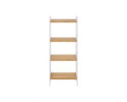 Bamboe opbergrek 4 lagen 45×31,5×110 cm naturel + wit stevig en duurzaam hoge belastbaarheid geschikt voor het organiseren van dagelijkse spullen keuken badkamer woonkamer slaapkamer balkon multifunctioneel