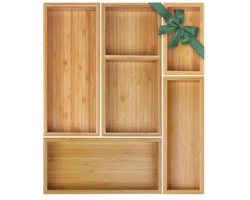 Bamboe opbergset met 5 bakken - Ladeverdeler voor keuken, badkamer en bureau