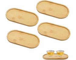 Bamboe Ovale Houten Dienbladen - Klein - 4 Stuks - Natuurlijke Decoratie