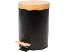 Bamboe Pedaalemmer Zwart 3 Liter - Kleine Prullenbak Met Soft Close - Afvalemmer - 17 x 24 cm