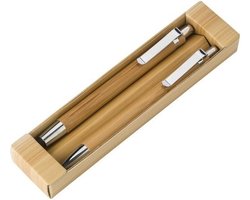 Bamboe pennenset - 2-delig - in doosje - balpen en vulpotlood - Kantoor/bureau benodigdheden - schrijfwaren