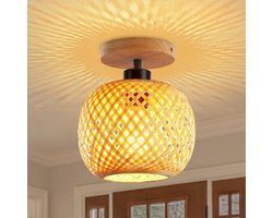 Bamboe Plafondlamp Mini-Formaat Boho - Handgemaakte Rotanhouten Lampenkap - Boerderijverlichtingsarmaturen voor Slaapkamer en Kinderkamer - Gang Doorgang - HTML Content Nodig zeegras lampenkap