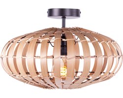 Bamboe plafondlamp naturel | 1 lichts | zwart / naturel | rotan / metaal | Ø 40cm | eetkamer / eettafel / woonkamer lamp | modern / landelijk design | natuurlijke materialen