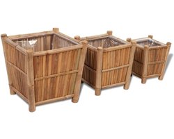 Bamboe Plantenbakken Set - Buitenpotten - Tuin Decoratie - Weerbestendig Bamboe Materiaal - 3 Verschillende Maten