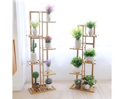 Bamboe plantenstandaard hoog: 5 lagen 6 potplanten pothouder houten bloemenstandaard opslag display rek rekken unit waterdichte staande plank voor binnen buiten bonsai patio tuin