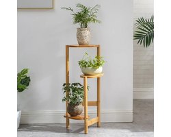Bamboe Plantenstandaard - Plant Stand 3 Laags - Plantentafel Hoek Plantenrek voor Binnen, Balkon en Slaapkamer - Plantenhouder en Display Plank - 75 cm hoog