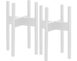 Bamboe plantenstandaarden - verstelbaar - 2 stuks - wit - bamboehout