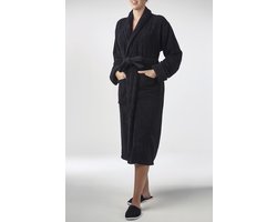 Bamboe Sauna Badjas Zwart - Unisex Maat S/M - Mouwlengte 65cm - Dames / Heren / Unisex - Hotelkwaliteit - Badstof Badjas - Luxe Badjas - Ochtendjas - Duster - Sjaalkraag - Badmantel
