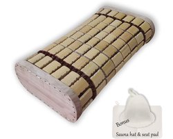 Bamboe Sauna Hoofdkussen - Handgemaakt Natuurlijke Houten Nekondersteuning met Bonus Hoofddoek en Zitkussen