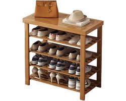 Bamboe Schoenenbank - Opbergbank Entree - Schoenen Opbergen - Vier Niveaus - 69x27x85cm - Grijs