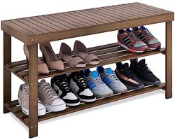 Bamboe Schoenenrek Bank, 3-Tier Schoen Organizer Opbergplank voor Hal Hal Badkamer Woonkamer (Bruin)