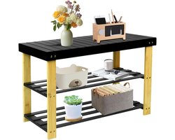 Bamboe Schoenenrek Bank - Schoenenkastje Organizer - Entree Opbergen - Drie Niveaus - 70 x 27 x 42 cm