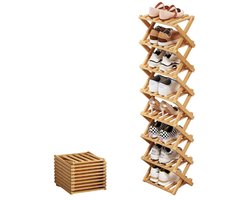 Bamboe Schoenenrek - lichtbruin - 8 lagen - uitklapbaar - Halkastje/Schoenenkastje