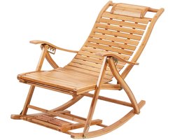 Bamboe Schommelstoel - Inklapbare Loungestoel - Relaxfauteuil met Voetensteun - Verstelbare Rugleuning - Natuurlijk Hout - 200kg Draagkracht - Voor Woonkamer, Slaapkamer en Lounge