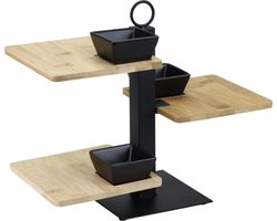 Bamboe serveerplateau/etagere 3 laags 26 cm - Bamboe serveertray met 3 plankjes - High tea etagere bamboe/keramiek