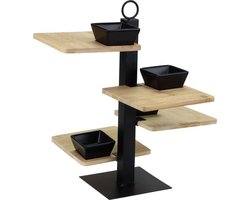 Bamboe serveerplateau/etagere 4 laags 35 cm - Bamboe serveertray met 4 plankjes - High tea etagere bamboe/keramiek