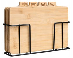 Bamboe snijplank set met 4 planken en metalen houder