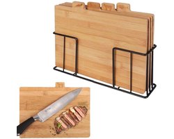 Bamboe snijplanken in metalen standaard - veelzijdig - set van 4 - 28 x 20 cm