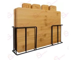 Bamboe Snijplankenset 4-delig met Metalen Standaard – Keukenplanken voor Vlees, Vis, Groente & Brood – Natuurlijk Bamboe – snijplankenset – snijplank hout – Hygiënisch en Duurzaam – snijplank – snijplankenset met houder – 15242