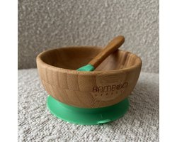 Bamboe Street bamboo bowl organisch bakje - Baby Cadeau - Kinderservies set - Zuignap - Kinderbord - Baby servies - Baby bestek - Melamine & BPA-vrij - Kraamcadeau - Babyshower cadeau - Baby - Geboorte Cadeau - zuignap - groen green - peuters