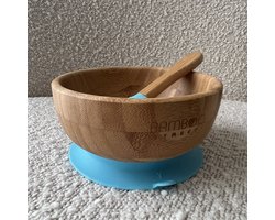 Bamboe Street bamboo bowl organisch bakje - Baby Cadeau - Kinderservies set - Zuignap - Kinderbord - Baby servies - Baby bestek - Melamine & BPA-vrij - Kraamcadeau - Babyshower cadeau - Baby - Geboorte Cadeau - zuignap - milieuvriendelijk blauw blue