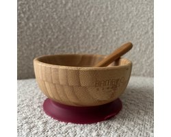 Bamboe Street bamboo bowl organisch bakje - Baby Cadeau - Kinderservies set - Zuignap - Kinderbord - Baby servies - Baby bestek - Melamine & BPA-vrij - Kraamcadeau - Babyshower cadeau - Baby - Bordeaux rood Red - zuignap - milieuvriendelijk - peuters