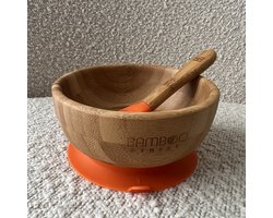 Bamboe Street bamboo bowl organisch bakje - Baby Cadeau - Kinderservies set - Zuignap - Kinderbord - Baby servies - Baby bestek - Melamine & BPA-vrij - Kraamcadeau - Babyshower cadeau - Baby - Geboorte Cadeau - zuignap - milieuvriendelijk - oranje