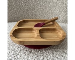 Bamboe Street bamboo organisch bordje - Baby Cadeau - Kinderservies set - Zuignap - Kinderbord - Baby servies - Baby bestek - Melamine & BPA-vrij - Kraamcadeau - Babyshower cadeau - Baby - Geboorte Cadeau - zuignap - milieuvriendelijk - bordeaux rood