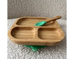 Bamboe Street bamboo organisch bordje - Baby Cadeau - Kinderservies set - Zuignap - Kinderbord - Baby servies - Baby bestek - Melamine & BPA-vrij - Kraamcadeau - Babyshower cadeau - Baby - Geboorte Cadeau - zuignap - milieuvriendelijk - Groen Green
