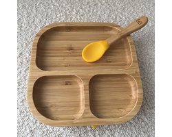 Bamboe Street bamboo organisch bordje - Baby Cadeau - Kinderservies set - Zuignap - Kinderbord - Baby servies - Baby bestek - Melamine & BPA-vrij - Kraamcadeau - Babyshower cadeau - Baby - Geboorte Cadeau - zuignap - milieuvriendelijk - Geel Yellow