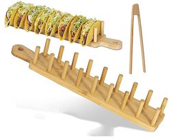 Bamboe tacostandaard, geschikt voor 8 taco's - Verstelbare standaard - Inclusief klemmen - Geschikt voor feestjes en buitenevenementen - 40 cm
