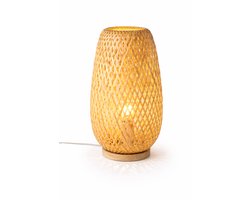 Bamboe Tafellamp met Lichtspel – Da Lat Glow Shade – Handgemaakt – 40 cm – Incl. snoer en fitting – Sfeerlamp Boho / Japandi