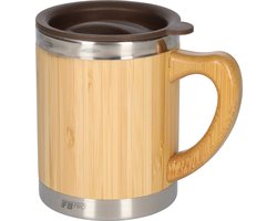 Bamboe thermosbeker - Koffiebeker - Drinkbeker met afsluitbare bovenkant - Travel mug voor koffie, thee en meer - Koffiemok met bamboo look - 300ml