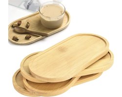 Bamboe trays, ovale houten trays, klein rond bamboe dienblad, houten serveerplank, massief bamboe dienblad voor thee, koffie, cake, onderzetter voor beker, vetplant, bloemenplant