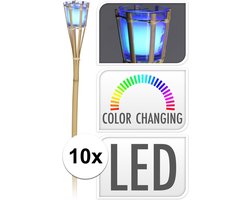 Bamboe tuinfakkels - 10x - citronella - met LED verlichting - 76 cm