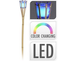 Bamboe tuinfakkels - 5x - citronella - met LED verlichting - 76 cm