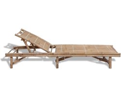 Bamboe tuinligstoel met 3-voudig verstelbare rugleuning, duurzame en robuuste outdoor ligstoel voor ontspanning in de open lucht