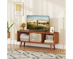 Bamboe TV-meubel met 4 compartimenten en schuifdeuren van rotan