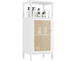 Bamboe Vloerkast, Badkamer Opbergrek Rek met Enkele Rotan Deur en 1 Plank