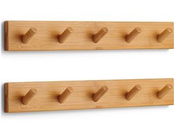 Bamboe wandkapstok met 5 haken - Set van 2 stuks - Duurzaam en stijlvol
