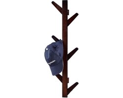 Bamboe wandkapstok met 6 haken voor badkamer en gang - HxBxD 78 x 22 x 7 cm bruin kapstok hangend met plank