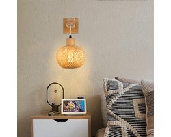 Bamboe wandlamp - Rotan wandlamp voor de slaapkamer, bamboe lampenkap wandlamp in landelijke stijl, wandlamp voor de woonkamer in landelijke stijl