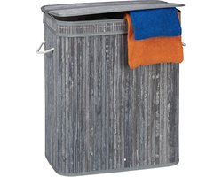Bamboe wasmand met deksel - 2 vakken - 70 L - grijs