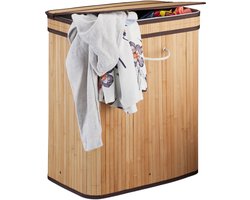 bamboe wasmand met deksel - 2 vakken - 70 L - Naturel