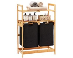 Bamboe Wasmand met Uittrekbare Zakken - 2 Planken, Verhoogde Voeten, Geschikt voor Slaapkamer en Badkamer
