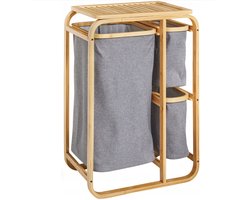 Bamboe Wasmand Opbergmand van Welltime Grijs (made in Germany) 3 Vakken
